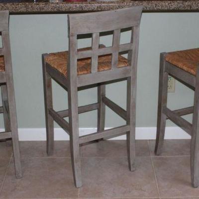 Sage Green Rush Seat Solid Wood Bar Stools