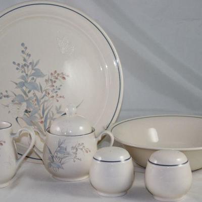 Noritake â€œKilkeeâ€ Porcelain Dinnerware 6 serving Pieces: 12â€Chop Plate, Sugar & Creamer, Salt & Pepper Shakers and 9â€...