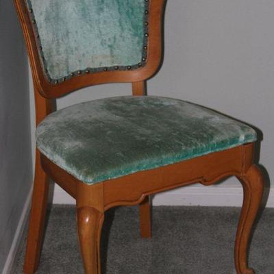 French ProvenÃ§al Side Chair with Green Velvet Upholstered Seat and Back
