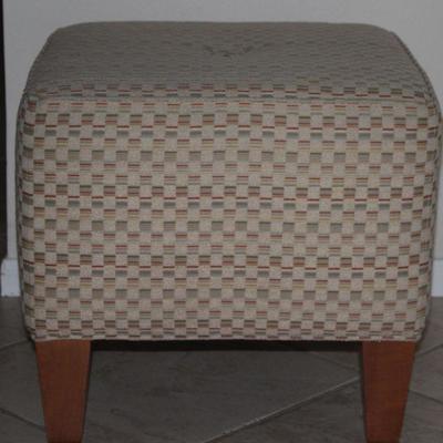 Ethan Allen Upholstered Ottoman ( 20â€ x 20â€ x 12â€ raised on 6â€ Feet.) 1 of 2 shown.