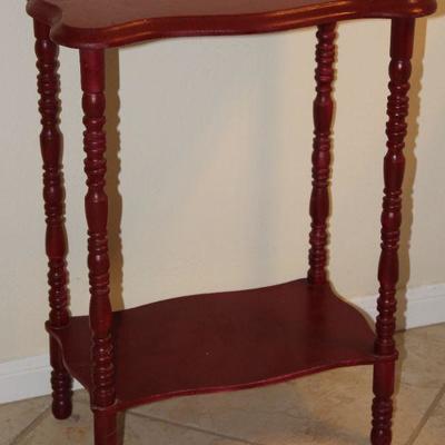 Red Paint Depression Era Chair Side Table w/Lower Shelf (18â€W x 24â€H x 12â€D)