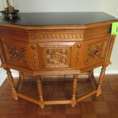 Lot 1 - Mid Century Carved Cherry & Oak Wood  Console $620.00 