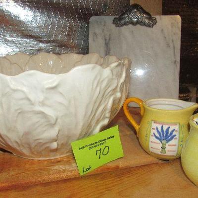 Lot 70 - Decorative Ceramic Bowl, Porcelain Cutting Board, Sugar & Creamer $55.00  