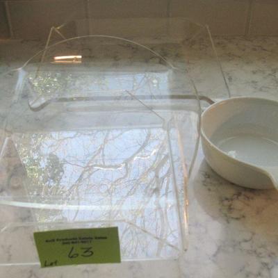 Lot 63 - Three clear trays and bowl $15.00
