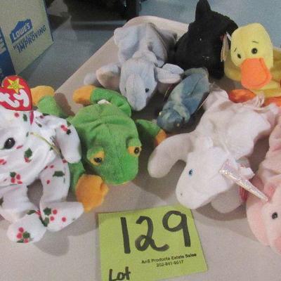 Lot 129 - 8 Ty Bears and Animals - $40.00  
