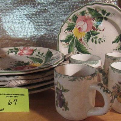 Lot 67- Six Floral plates made in Italy & 4 cups $45.00