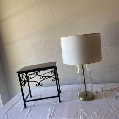 Lamp and Marble Top Side Table