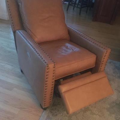 Walter E Smithe Italian Leather Custom Made w/Brass Studs Modern Shape Electric Recliner. $470 (paid 2400 ..3yrs old)