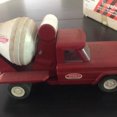 Tonka Red Mini Jeep Cement Mixer Truck Model 1017 (I believe this is model #), 1960's, 9 1/2