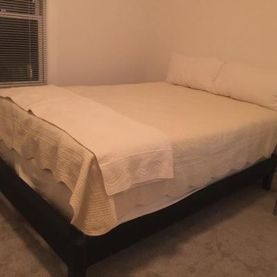 Queen Beauty Rest Bed on Box Spring and Faux Leather Platform $240. Guest Bedroom, Used Infrequently