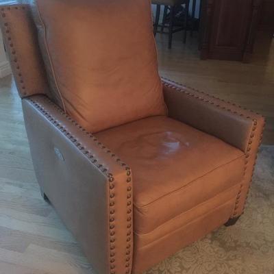 Walter E Smithe Italian Leather Custom Made w/Brass Studs Modern Shape Electric Recliner. $470 (paid 2400 ..3yrs old)