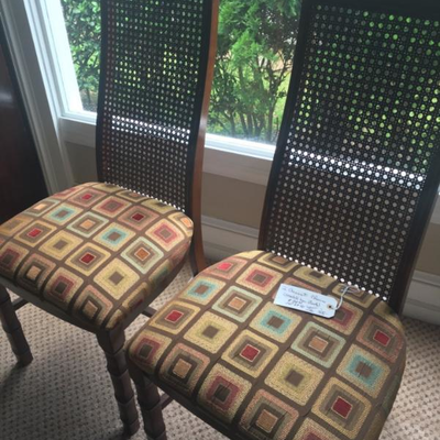 2 cane back chairs, upholstered seats 2/$79