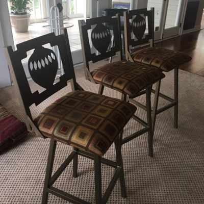 3 / $125 swivel bar stools, metal, well made, heavy, upholstered seat