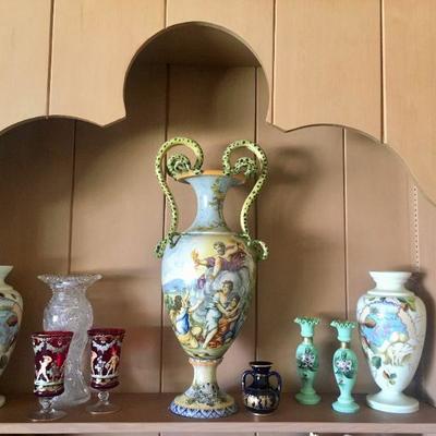 Victorian and Italian Vase (note: center vase with repairs)