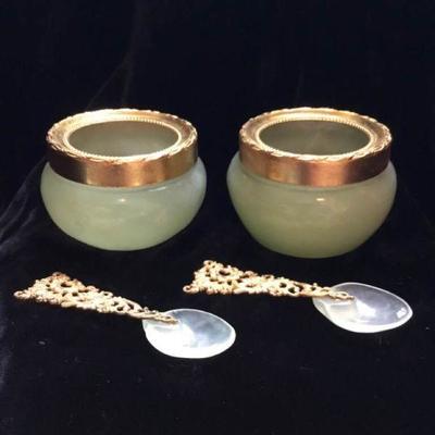 Antique Natural Jade Salt Cellars and Spoons