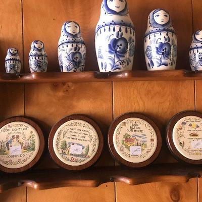 Russian Nesting Dolls and Moser hand painted wine hocks