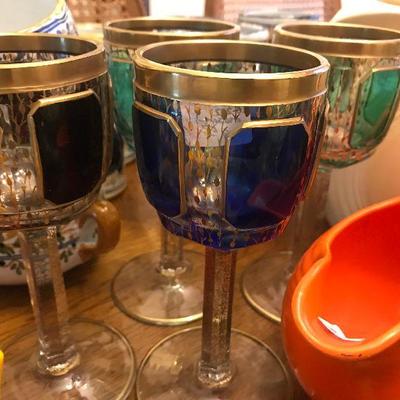 Cut Crystal Colored Wine Goblets