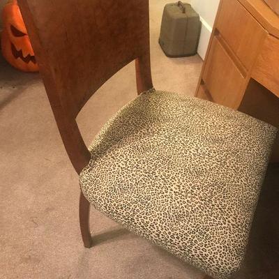 Art Deco Oak Side Chair with animal print