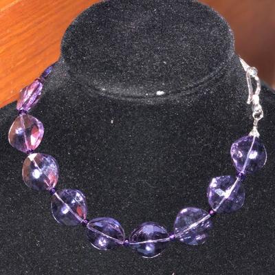 MMC012 Purple Faceted Crystal Round Bead Necklace