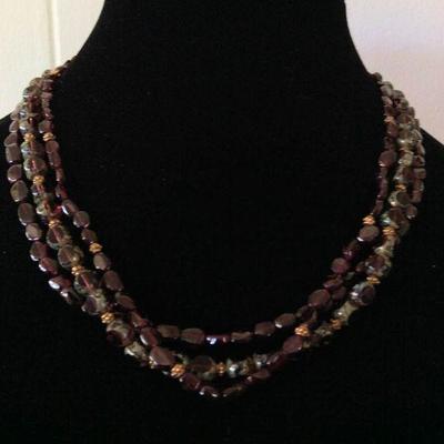 MMC054 Garnet & Crystal Strands Beaded Necklace 