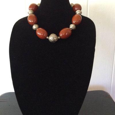 MMC059 Large Amber Color Resin Bead Necklace 