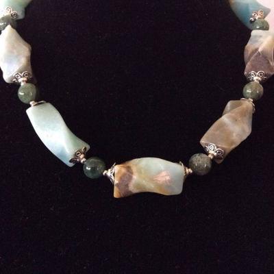 MMC051 Amazonite Twisted Bead Necklace, Green & Brown