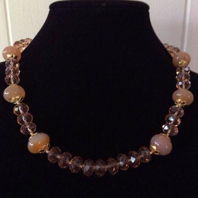MMC048  Carnelian Bead & Crystal Necklace
