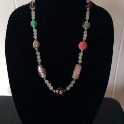 MMC038 Pink Quartz & Assorted Beads Necklace