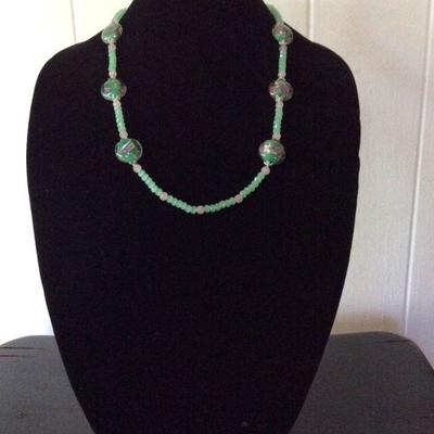 MMC047 Green Celadon Color Crystal Bead & Glass Necklace 