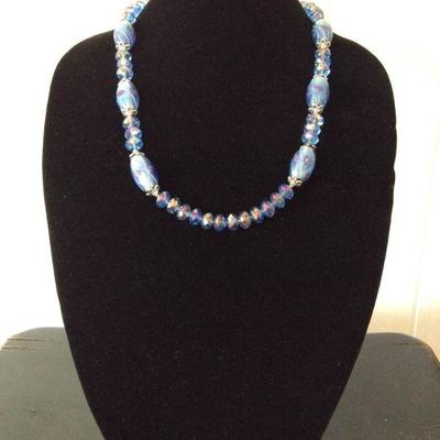 MMC033 Blown Glass Blue Beaded Necklace