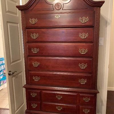 tall chest of drawers with matching armoire, 4 post queen bed, night stands, and dresser by Webb in VA 