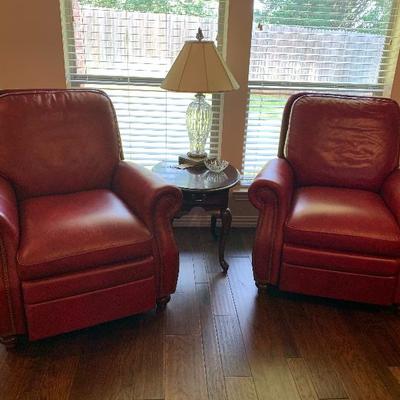 red leather chairs couch with matching ottoman 