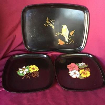 Bird and Flower Trays by Couroc of Monterey, CA