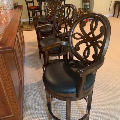 Black Leather Seat and Wood Arm Bar Stools $525 for 4