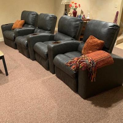 4 Gray Leather Reclining Theater Seats $925