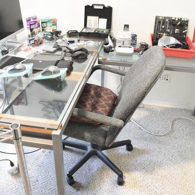 3 PC Glass Top Desk Set - Includes Desk, Book Shelf & 2 Accent Tables