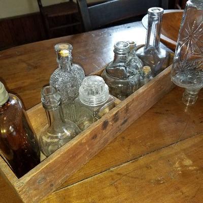 Collectible Glass Bottles with Wood Carrier