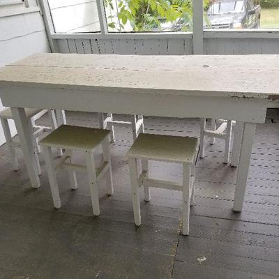 Vintage Wood Porch Table & Stools Mid 1900's