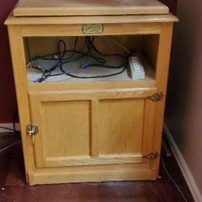 Oak media cabinet, reproduction ice chest. 