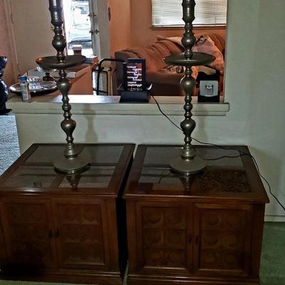 Large vintage candle stick pair of mcm end tables
