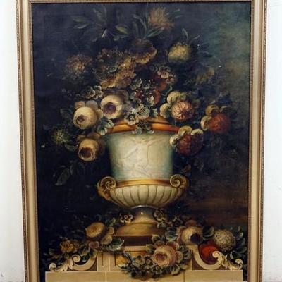 1005	ANTIQUE OIL ON CANVAS - URN OF FLOWERS, OVERALL DIMENSIONS 3 IN X 44 IN. HAS REPAIR SPOTS.
