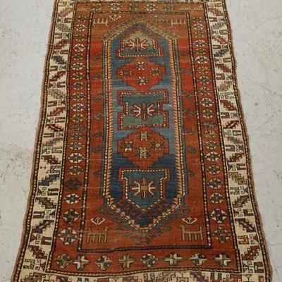 1080	ORIENTAL AREA RUG W/ ANIMALS, 7 FT 2 IN X 3 FT 11  IN 

