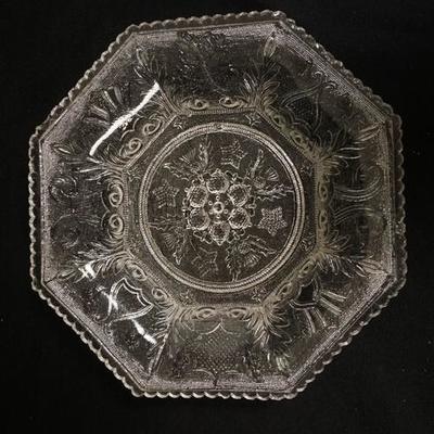 1087	LACEY FLINT GLASS 9 1/8 OCTAGONAL BOWL, SOME MINOR RIM CHIPS
