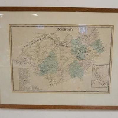 1055	FRAMED MAP OF ROXBURY NJ IT HAS A BUSINESS DIRECTORY & AN INSET OF DRAKESVILLE, OVERALL DIMENSIONS INCLUDING FRAME, 28 1/2 IN 21 1/2...