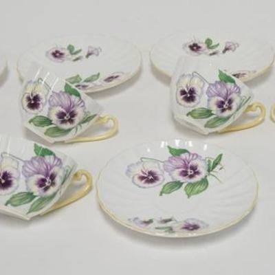 1035	FIVE SHELLEY *PANSY* CUP & SAUCER SETS 
