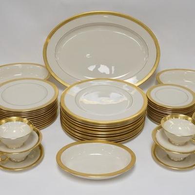 1024	64 PIECE OF LENOX *LOWELL* PATTERN DINNERWARE, COMPLETE SERVICE FOR 12 PLUS TWO 9 5/8 IN OVAL BOWLS 1 8 1/2 IN OVAL BOWL & A 16 1/4...