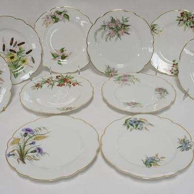 1041	SET OF 10 HAVILAND & COMPANY HAND PAINTED PLATES, SCALLOPED RIMS, 8 1/2 IN DIAMETER
