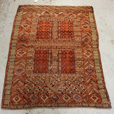 1046	SMALL ORIENTAL THROW RUG 5 FT 3 FT 10 IN, HAS DAMAGE
