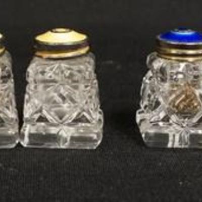 1084	EIGHT CUT SALT & PEPPER SHAKERS MARKED STERLING NORWAY, FOUR DIFFERENT COLORS 
