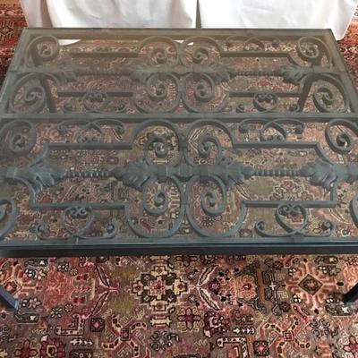 Antique French iron gate custom made into a coffee table with glass $495
46 X 36 X 28
